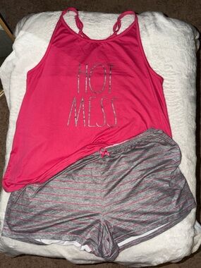 Rae Dunn Hot Mess Pink Stripe Sleep Set